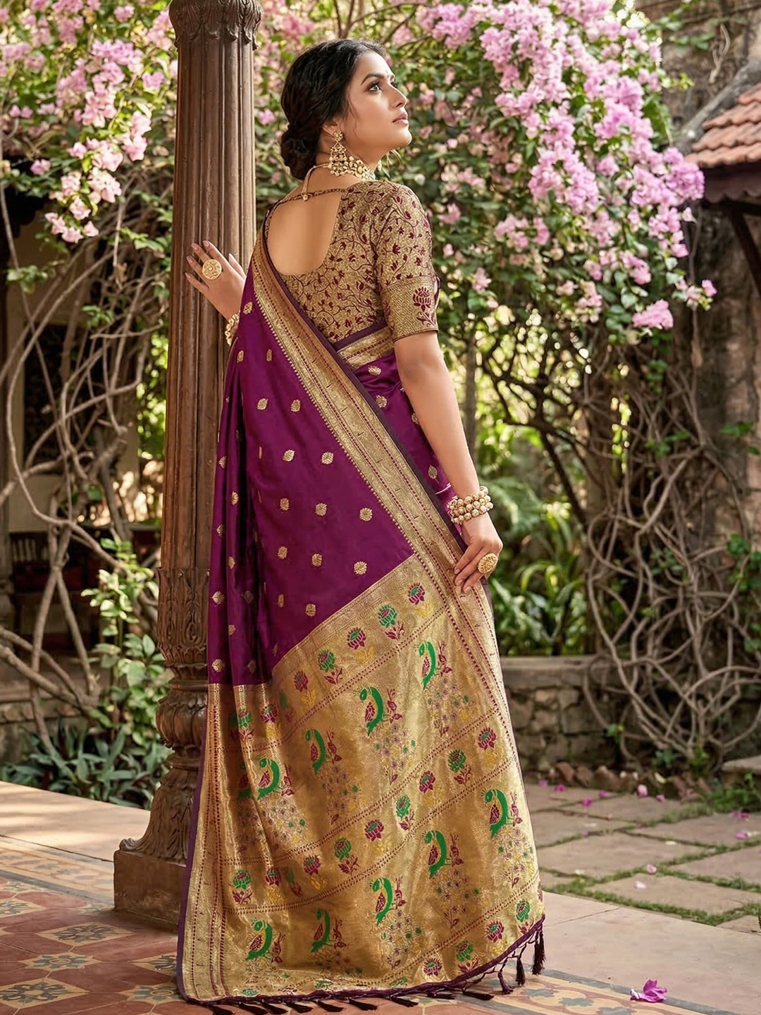 Wine Woven Soft Silk Saree