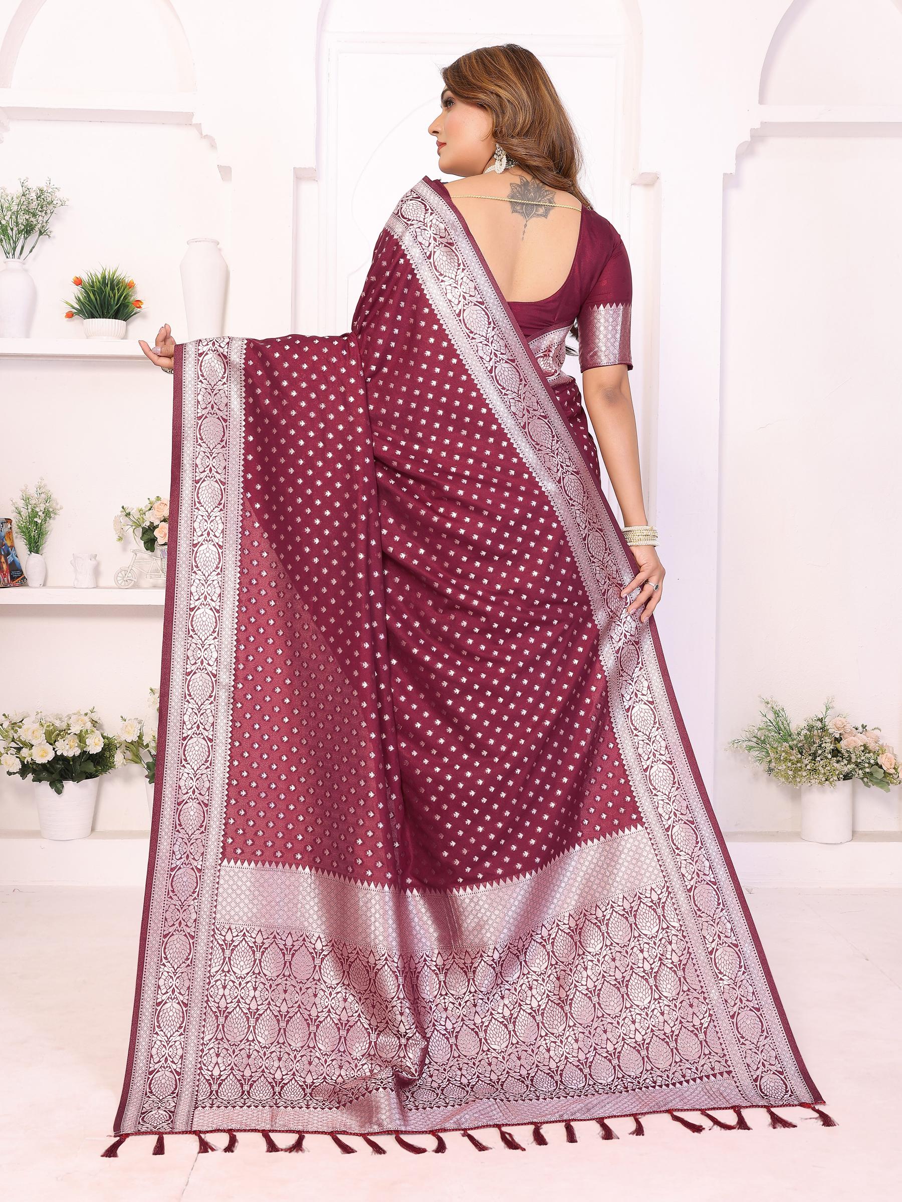 Wine Zari Butti Designer Saree — alternate view