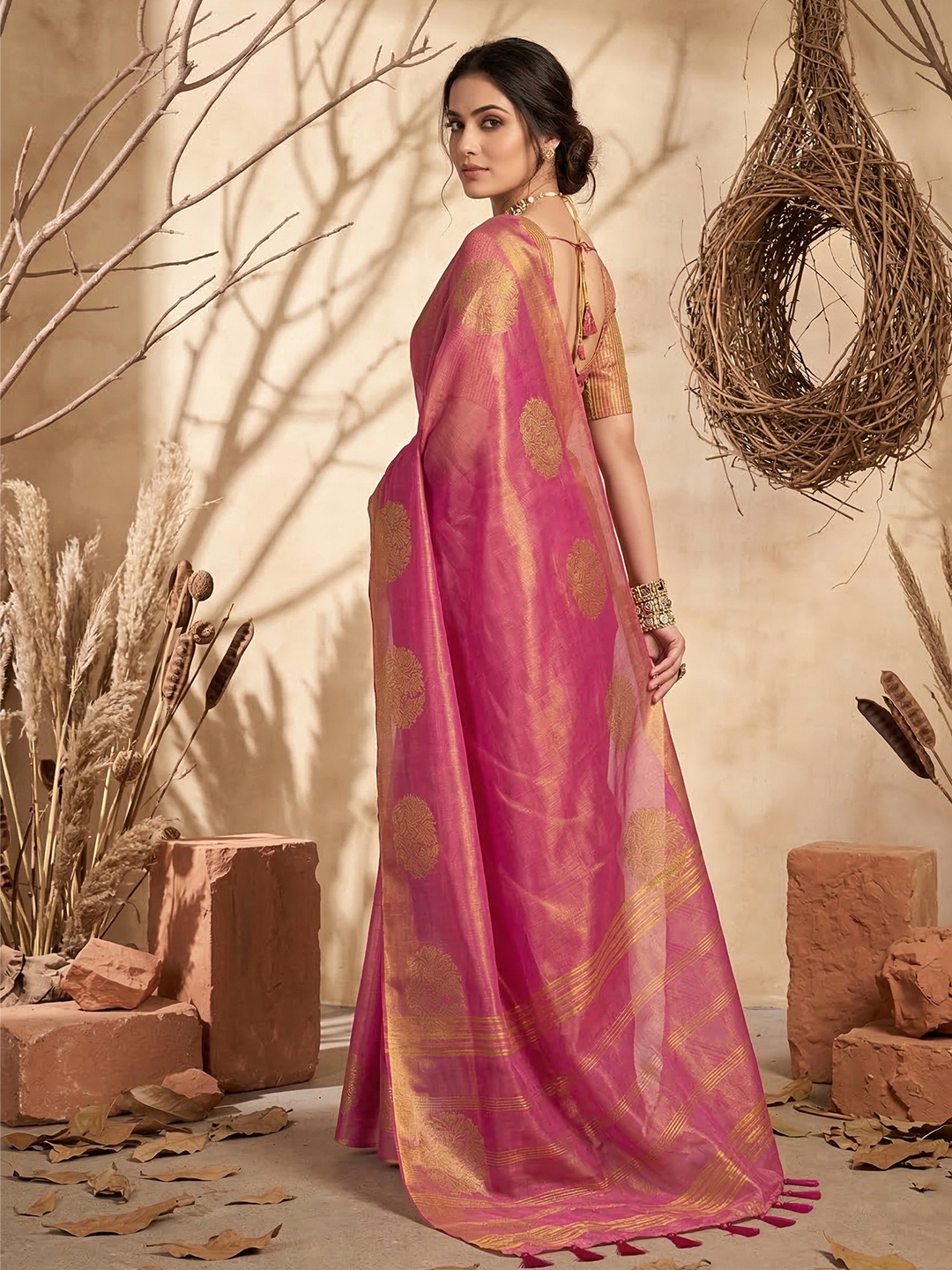 Wine Zari Motif Tissue Silk Saree — alternate view