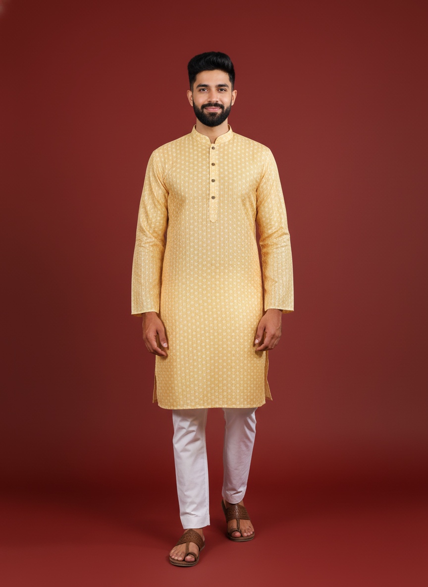 Yellow Art Silk Designer Kurta Pyjama