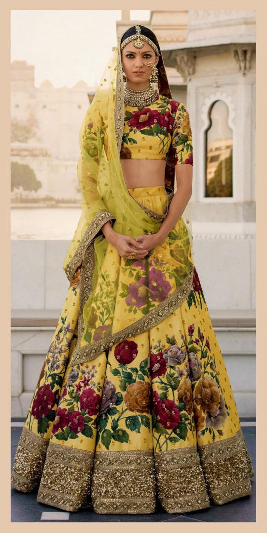 Yellow Art Silk Printed Lehenga