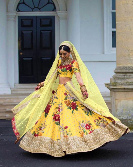 Yellow Art Silk Printed Lehenga — alternate view