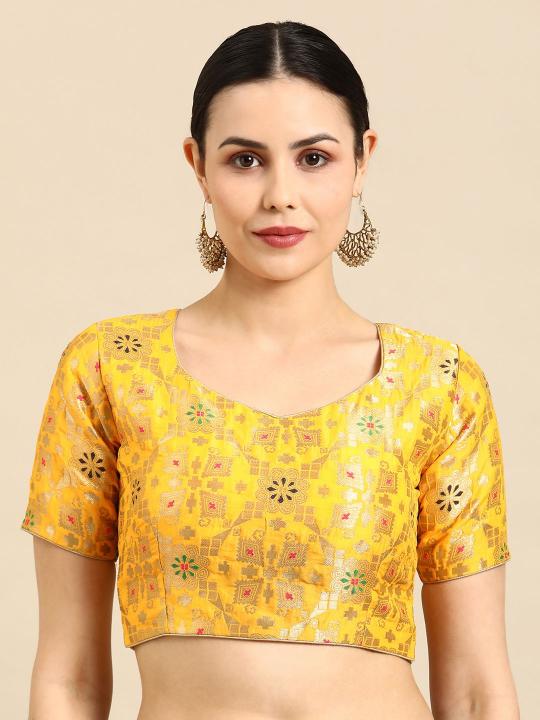 Yellow Banarasi Silk Jacquard Readymade Blouse