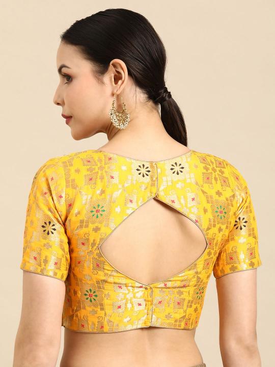 Yellow Banarasi Silk Jacquard Readymade Blouse — alternate view