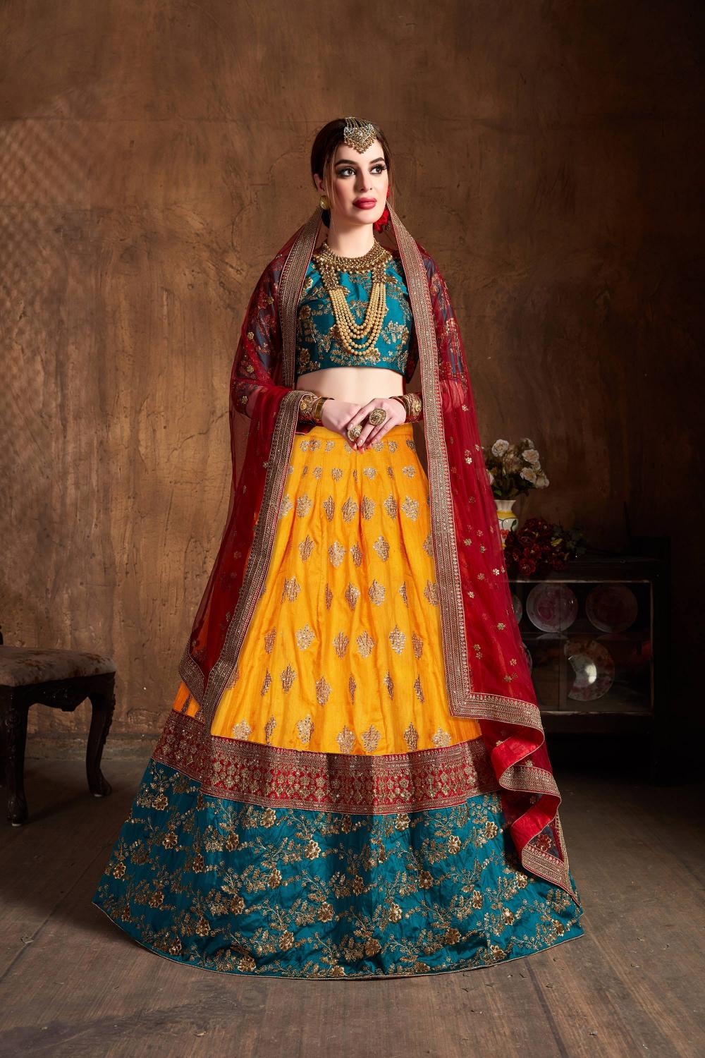 Yellow Banarasi Silk Lehenga Choli