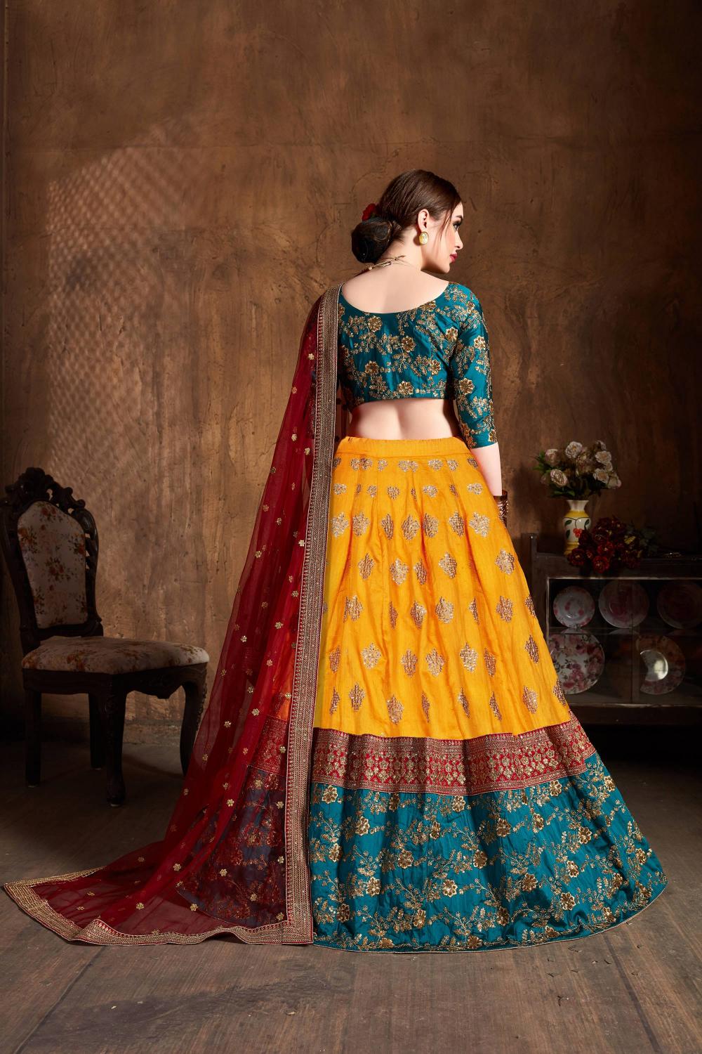 Yellow Banarasi Silk Lehenga Choli — alternate view