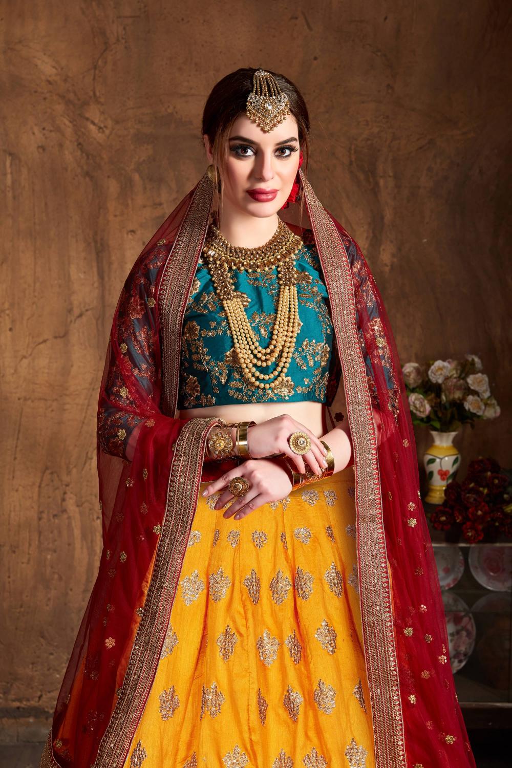 Yellow Banarasi Silk Lehenga Choli