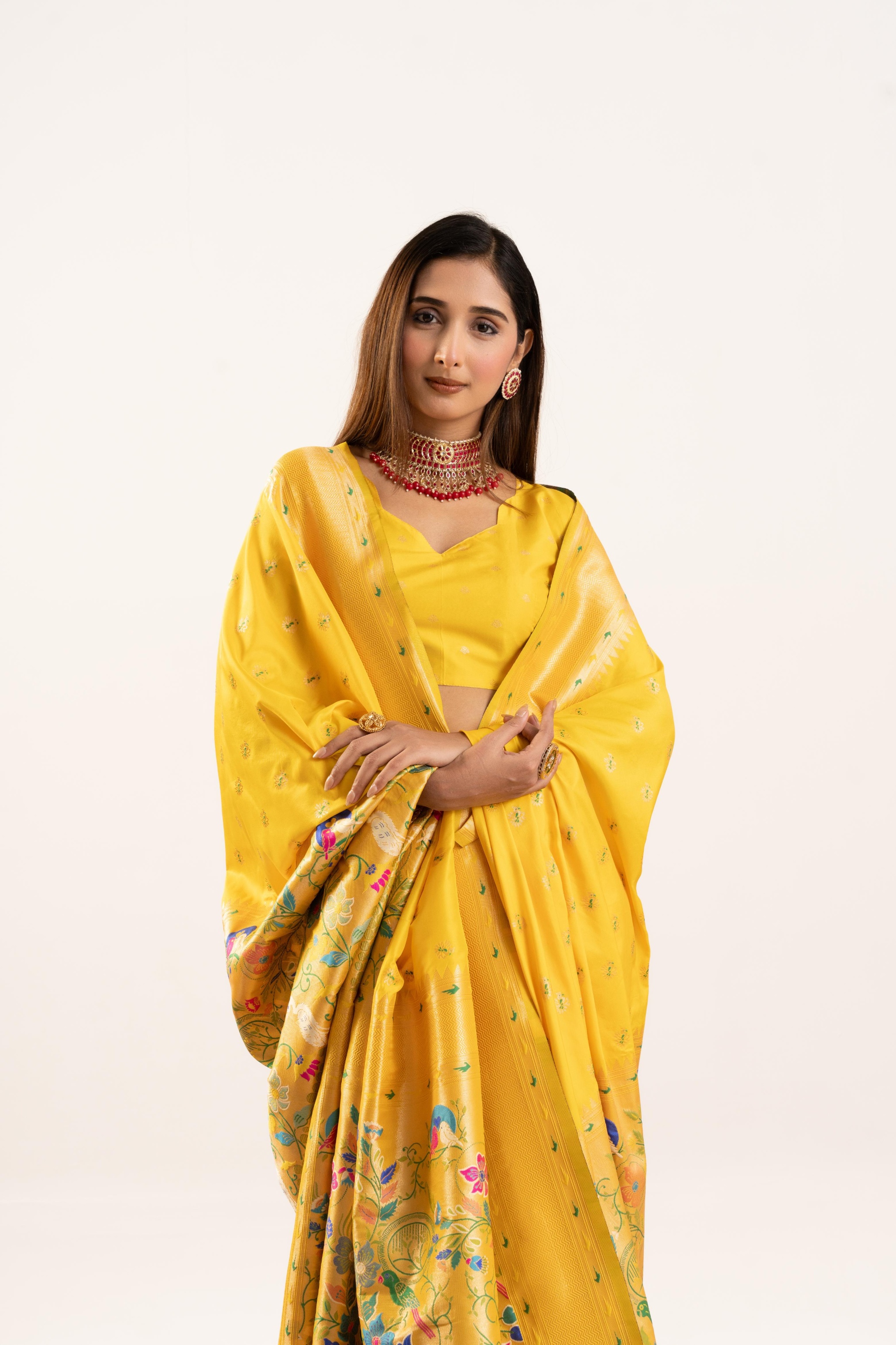 Yellow Banarasi Silk Woven Meenakari Paithani Saree
