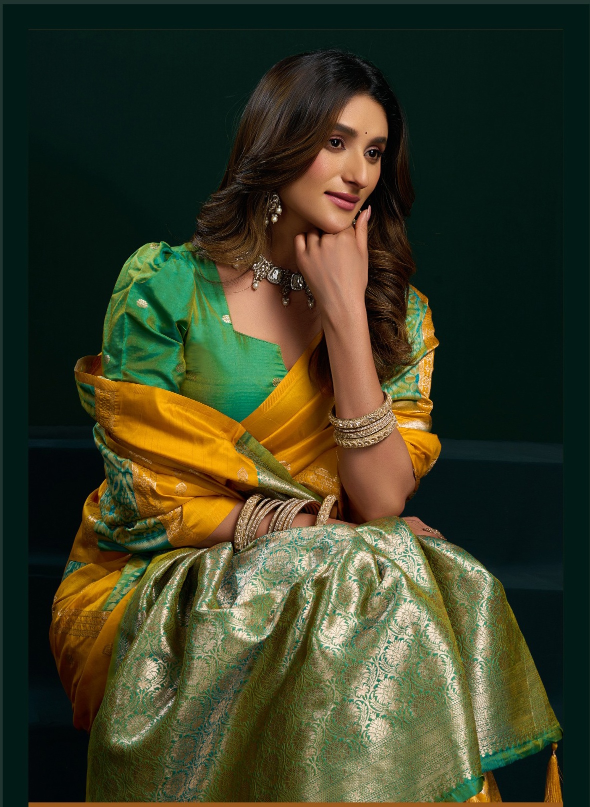 Yellow Banarasi Silk Zari Woven Traditional Saree — alternate view