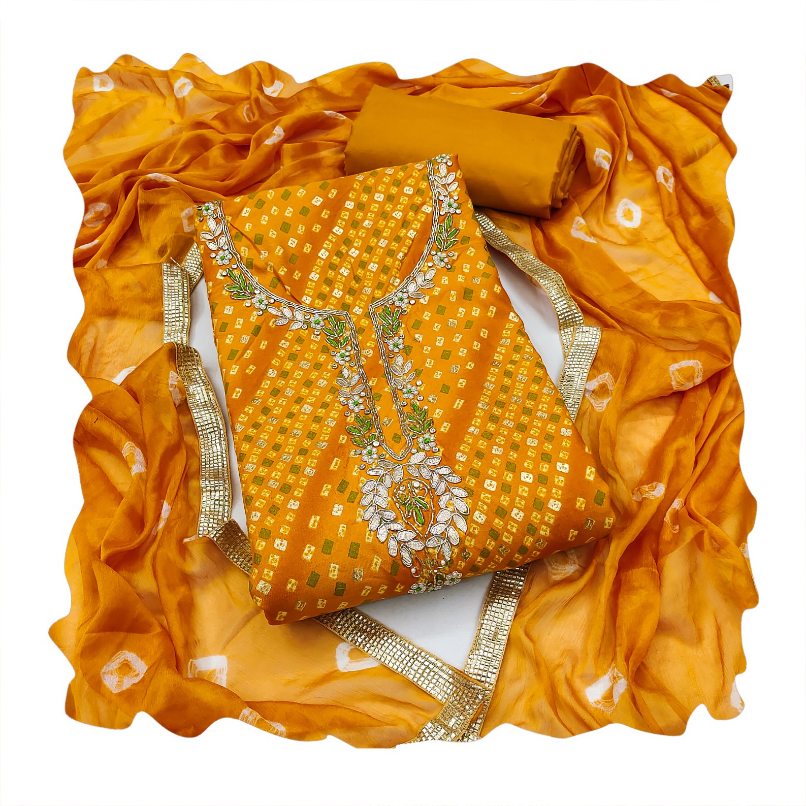 Yellow Bandhani Designer Printed Jam Cotton Straight Salwar Suit — alternate view