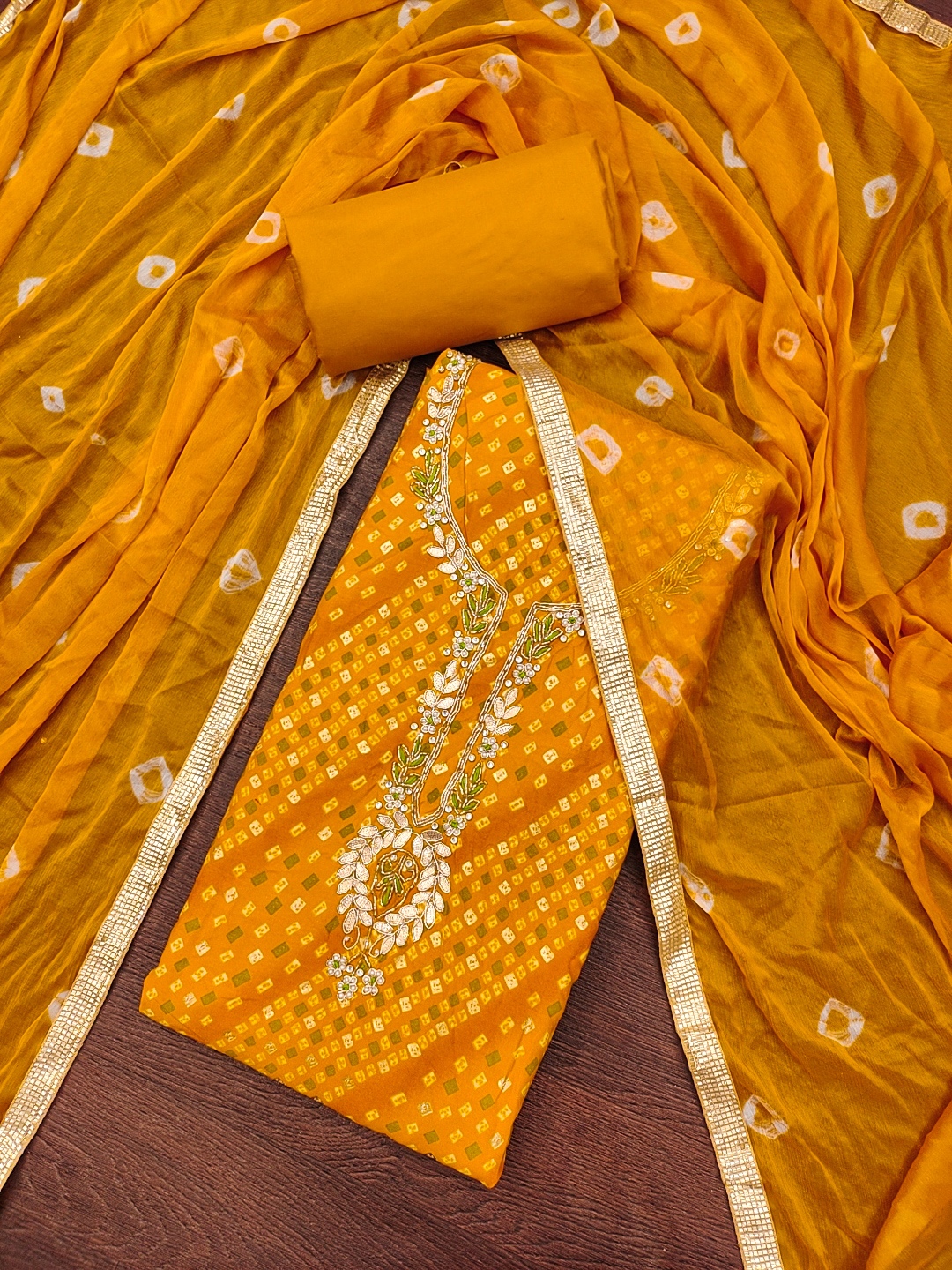Yellow Bandhani Designer Printed Jam Cotton Straight Salwar Suit