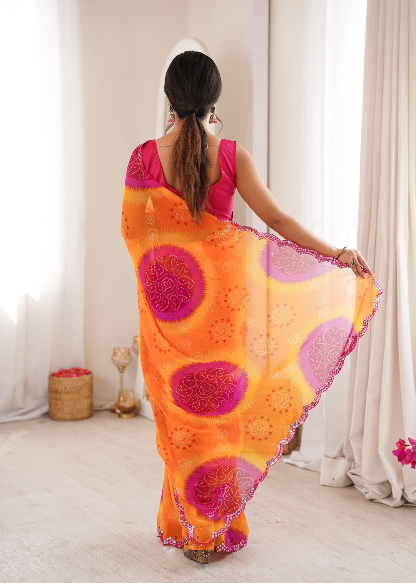 Yellow Bandhani Printed Georgette Saree — alternate view