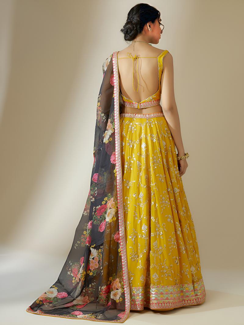 Yellow-Black Georgette Lehenga Choli — alternate view