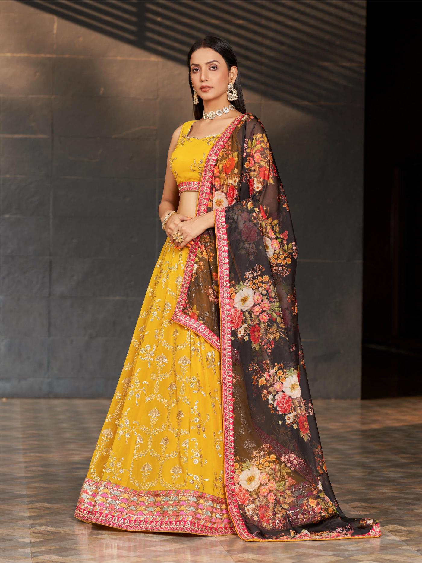 Yellow-Black Georgette Lehenga Choli — alternate view