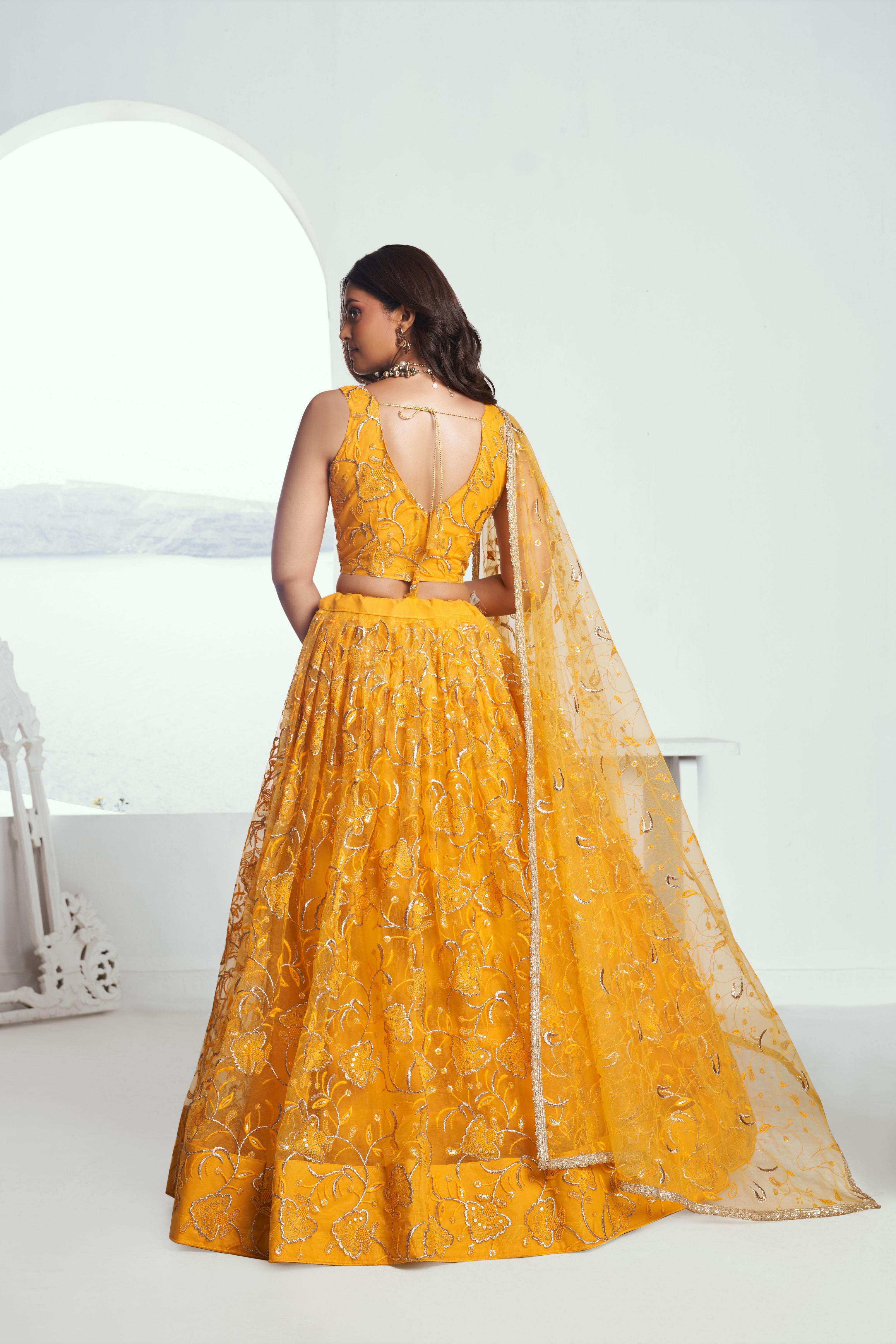 Yellow Butterfly Net Umbrella Lehenga — alternate view