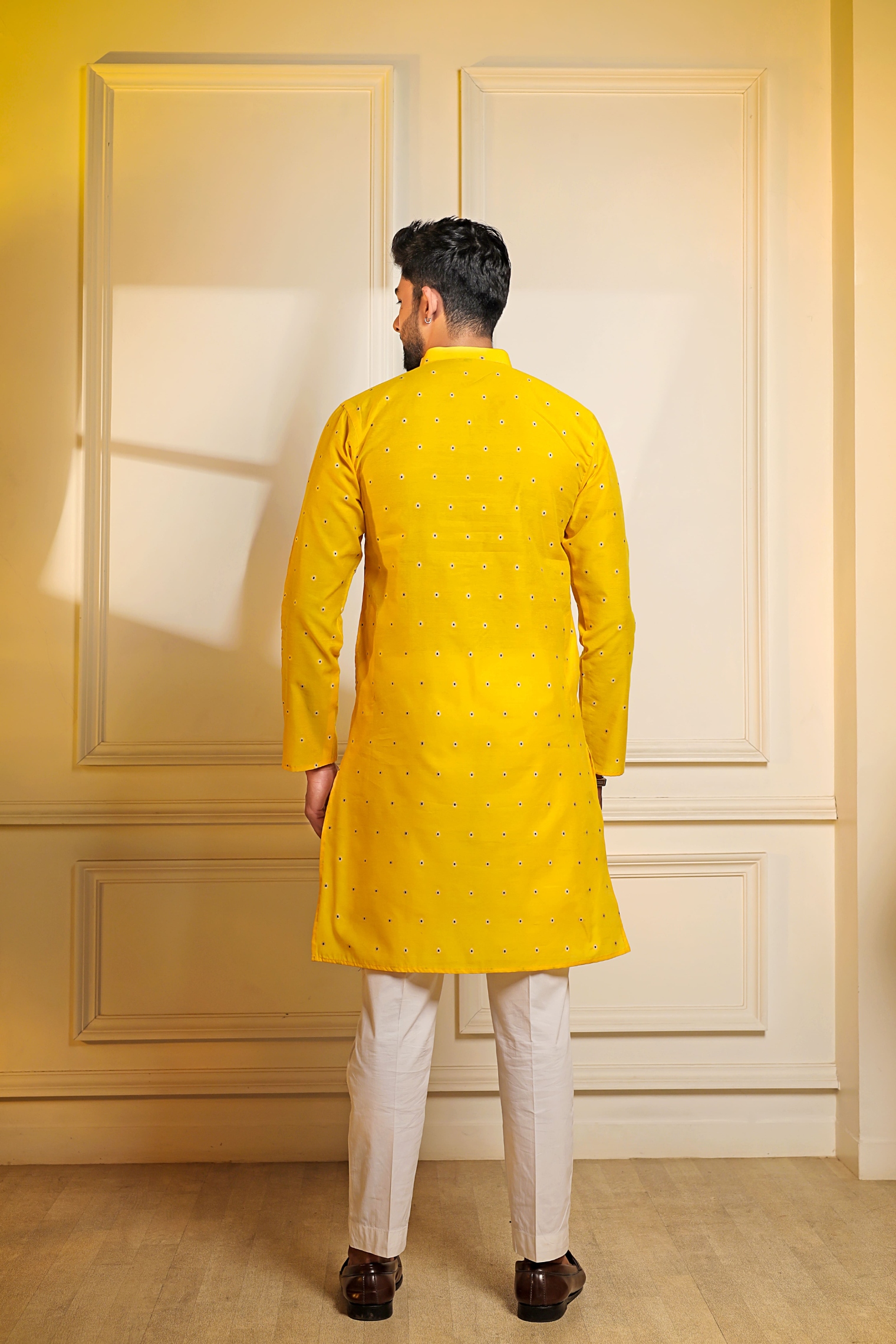 Yellow Butti Woven Cotton Kurta Pyjama — alternate view