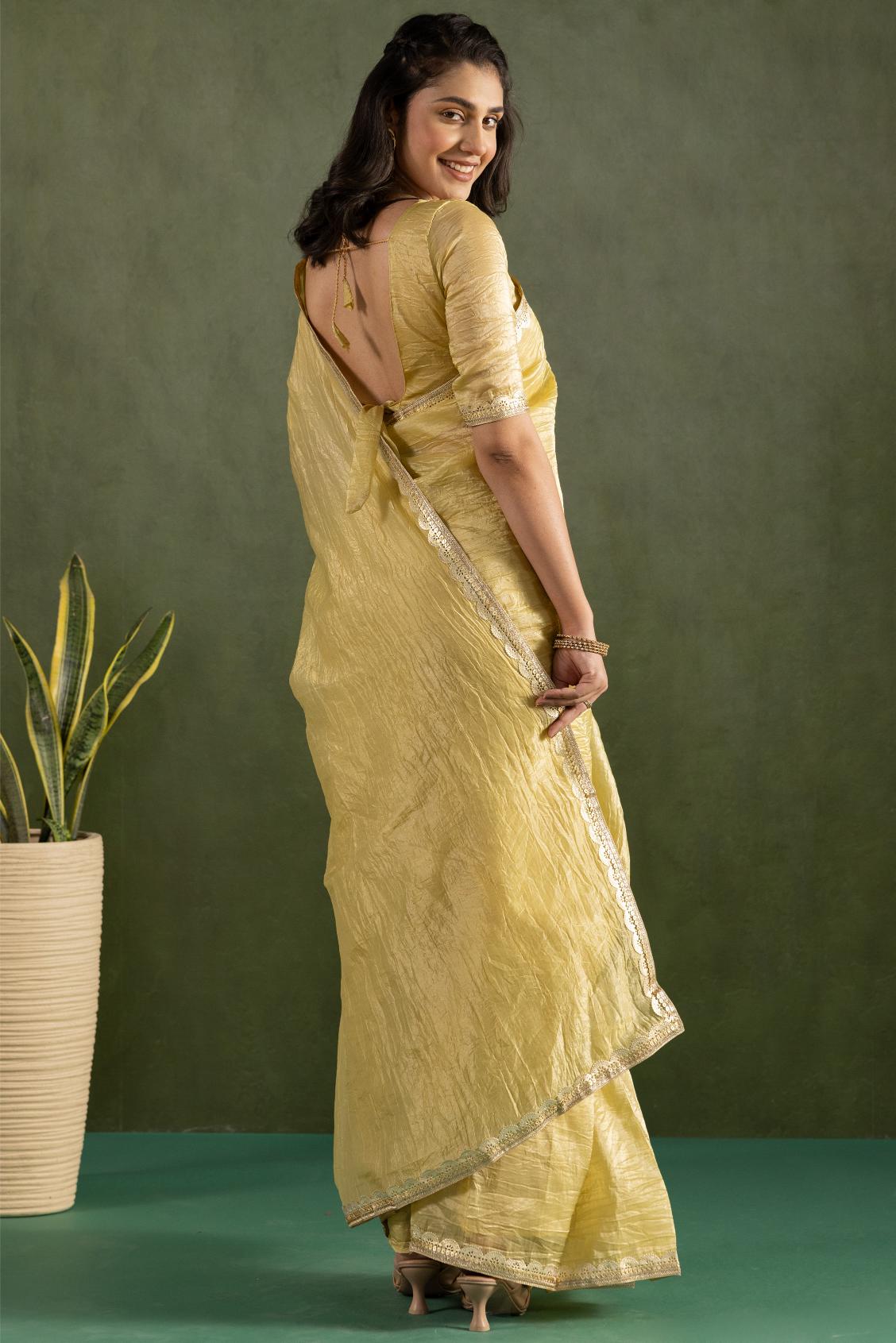 Yellow Chiffon Ready To Wear Saree — alternate view