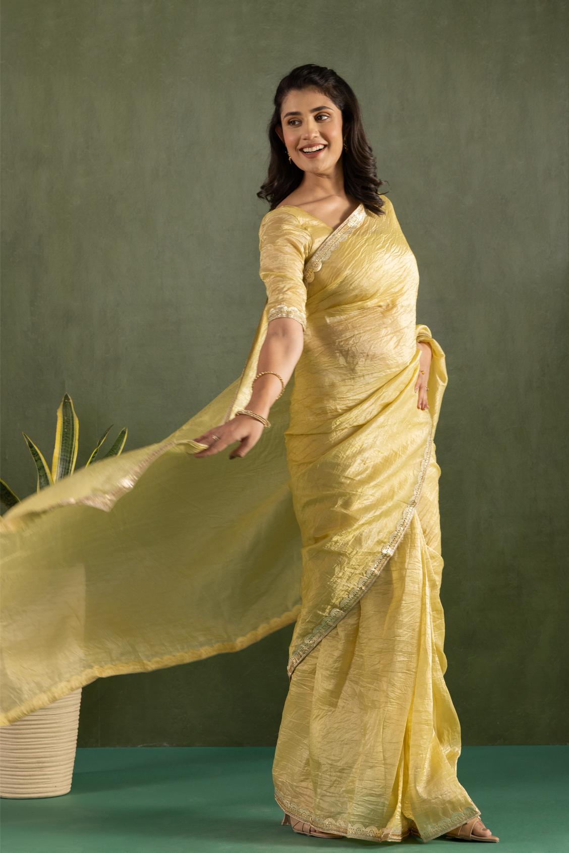 Yellow Chiffon Ready To Wear Saree
