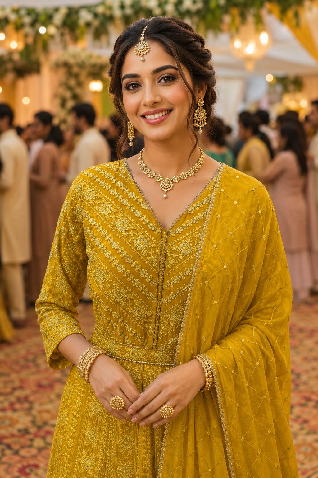 Yellow Chikankari Georgette Gown