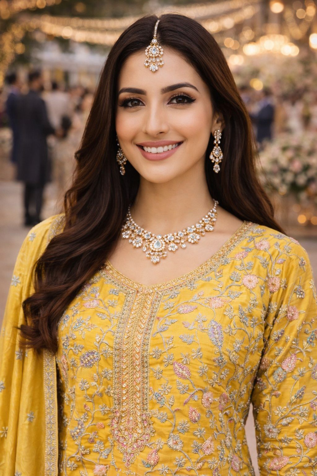Yellow Chinon Embroidered Palazzo Suit — alternate view