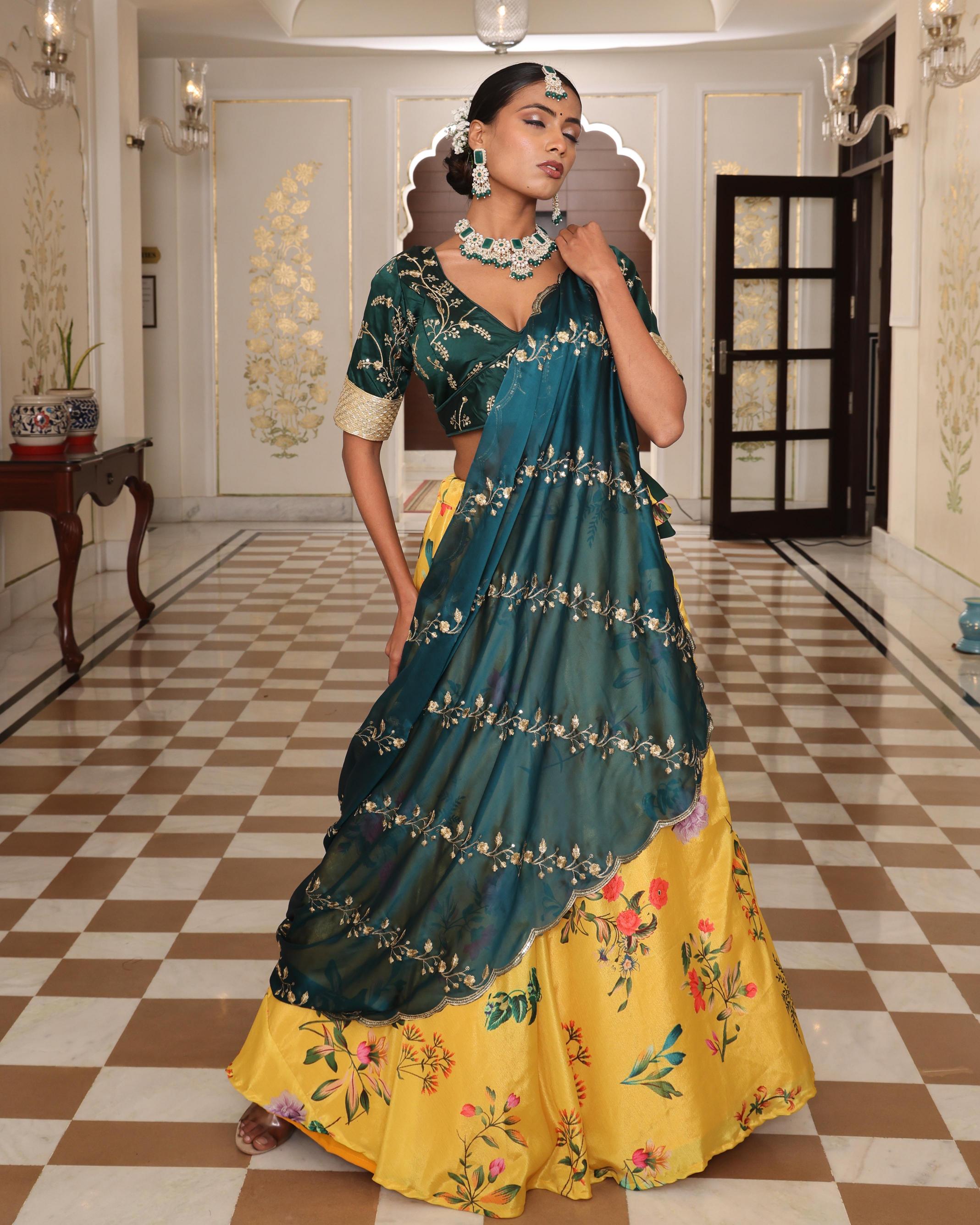 Yellow Chinon Lehenga Choli — alternate view