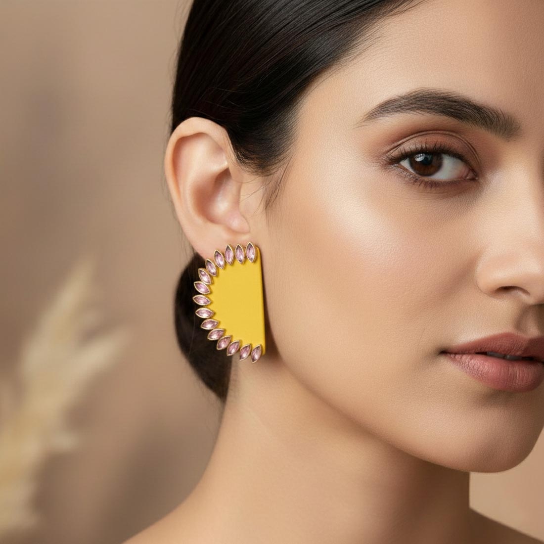 Yellow Contemporary Stone Stud Earrings