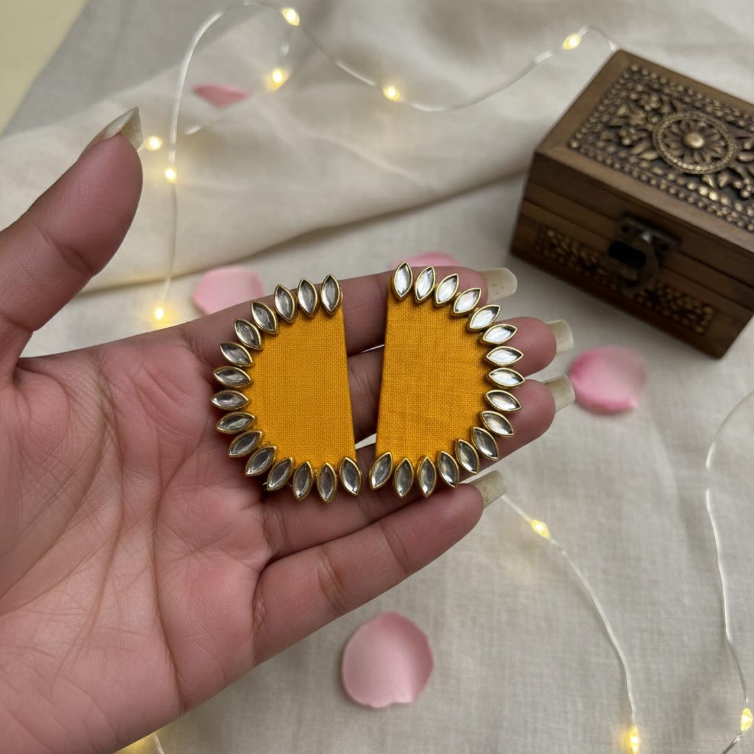 Yellow Contemporary Stone Stud Earrings — alternate view