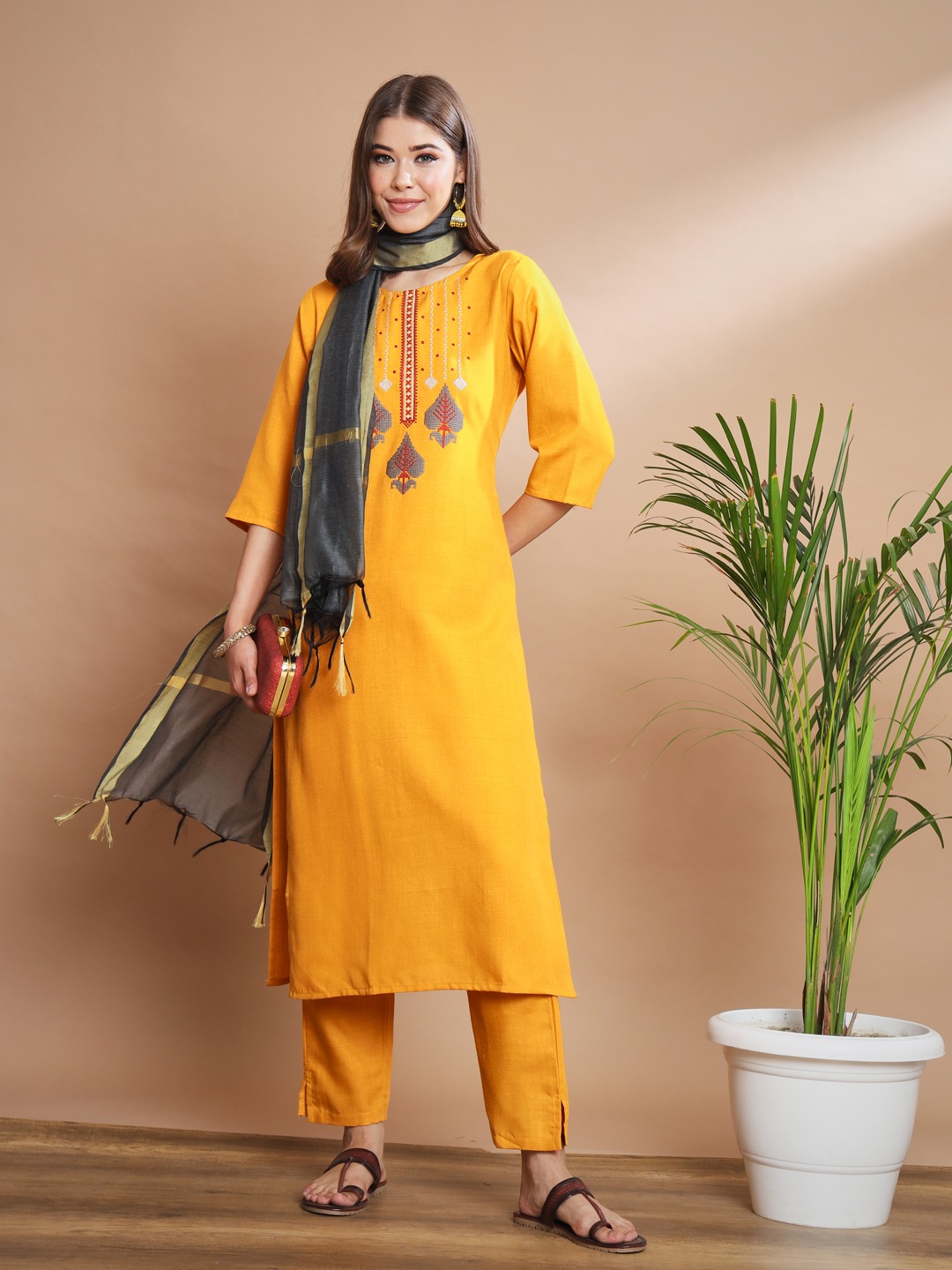 Yellow Contrast Dupatta Salwar Suit