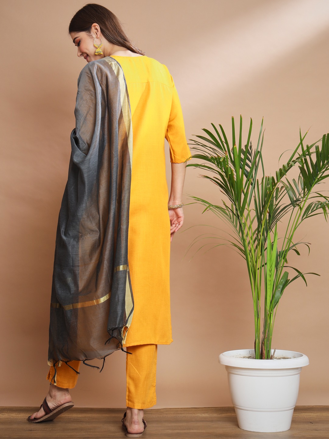 Yellow Contrast Dupatta Salwar Suit — alternate view