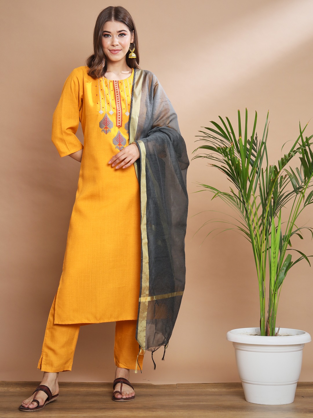 Yellow Contrast Dupatta Salwar Suit