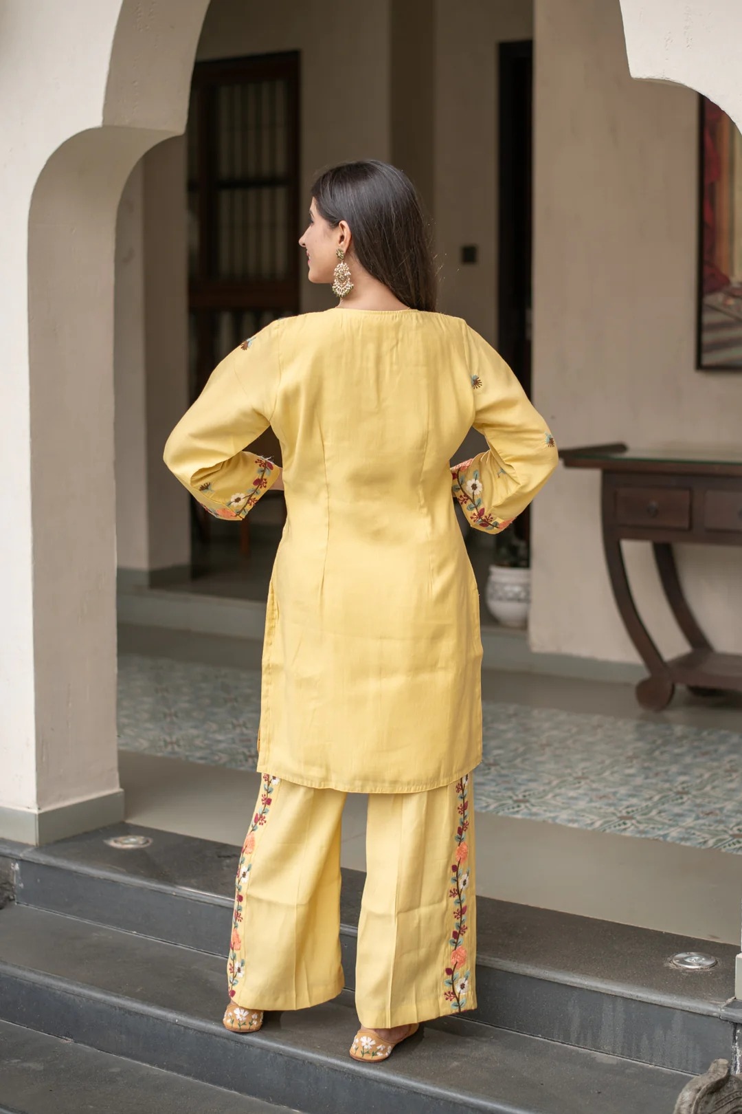 Yellow Crepe Embroidered Straight Kurta Set — alternate view
