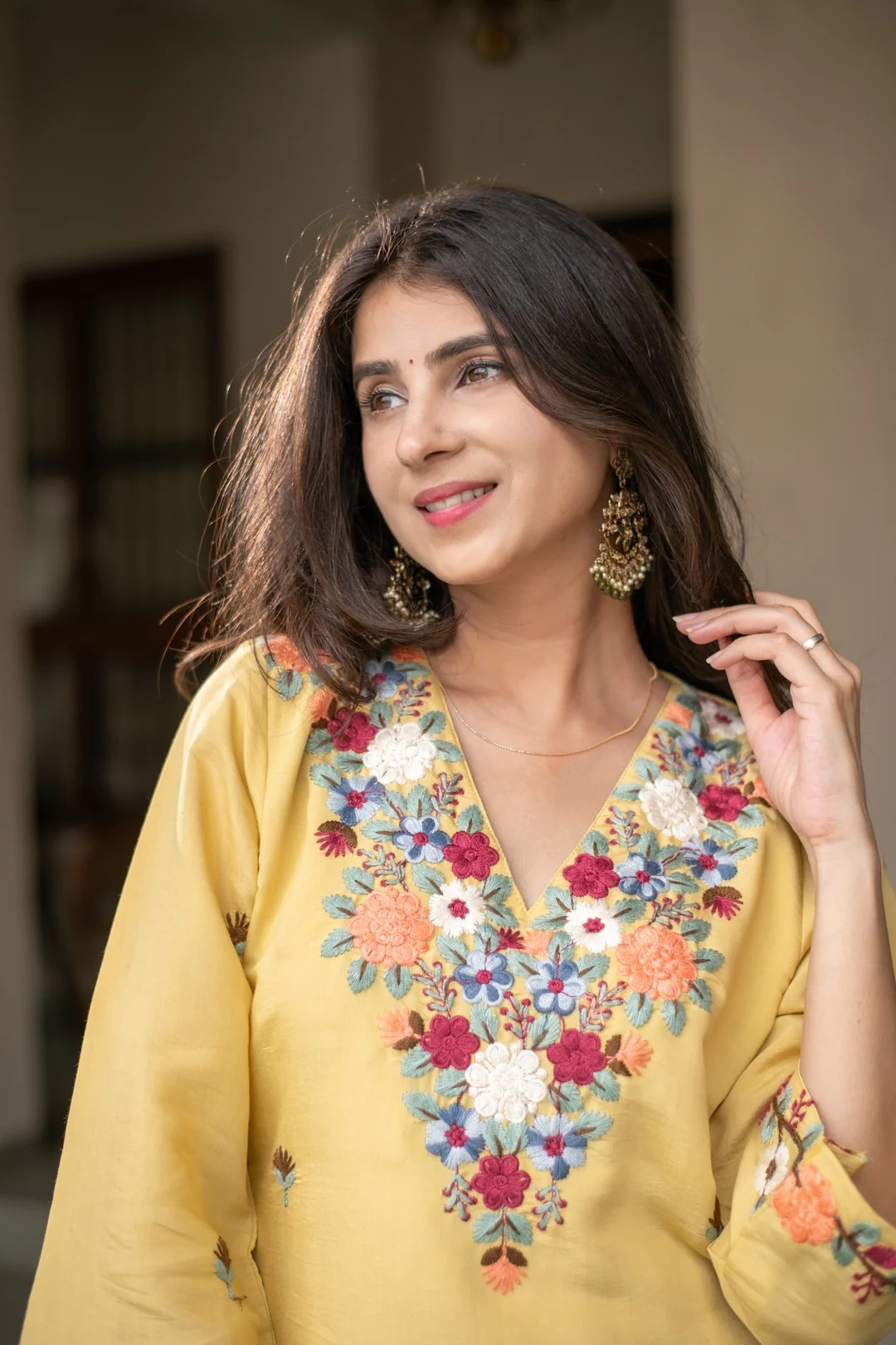 Yellow Crepe Embroidered Straight Kurta Set