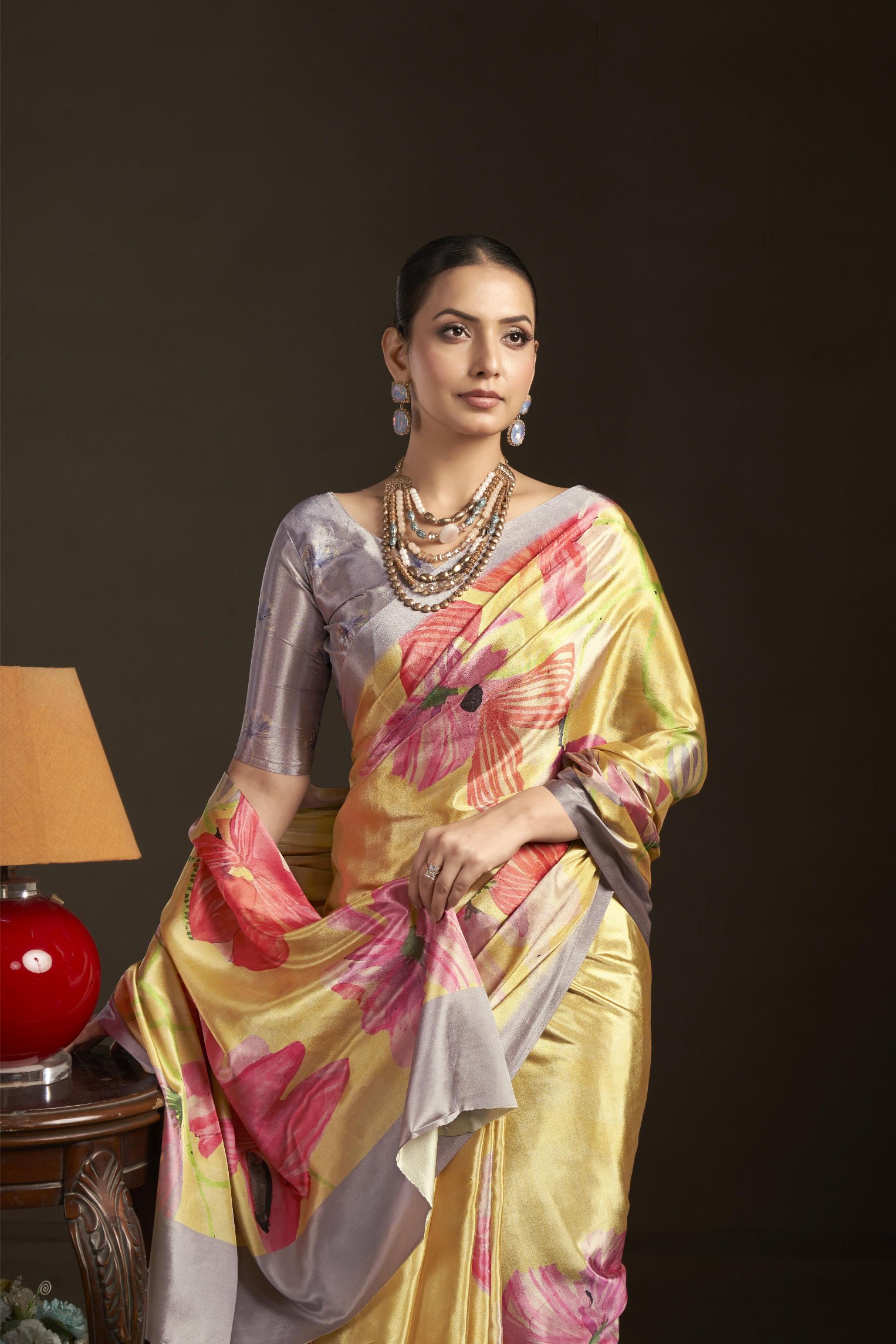 Yellow Digital Printed Silk Crepe Ready-to-Wear Saree