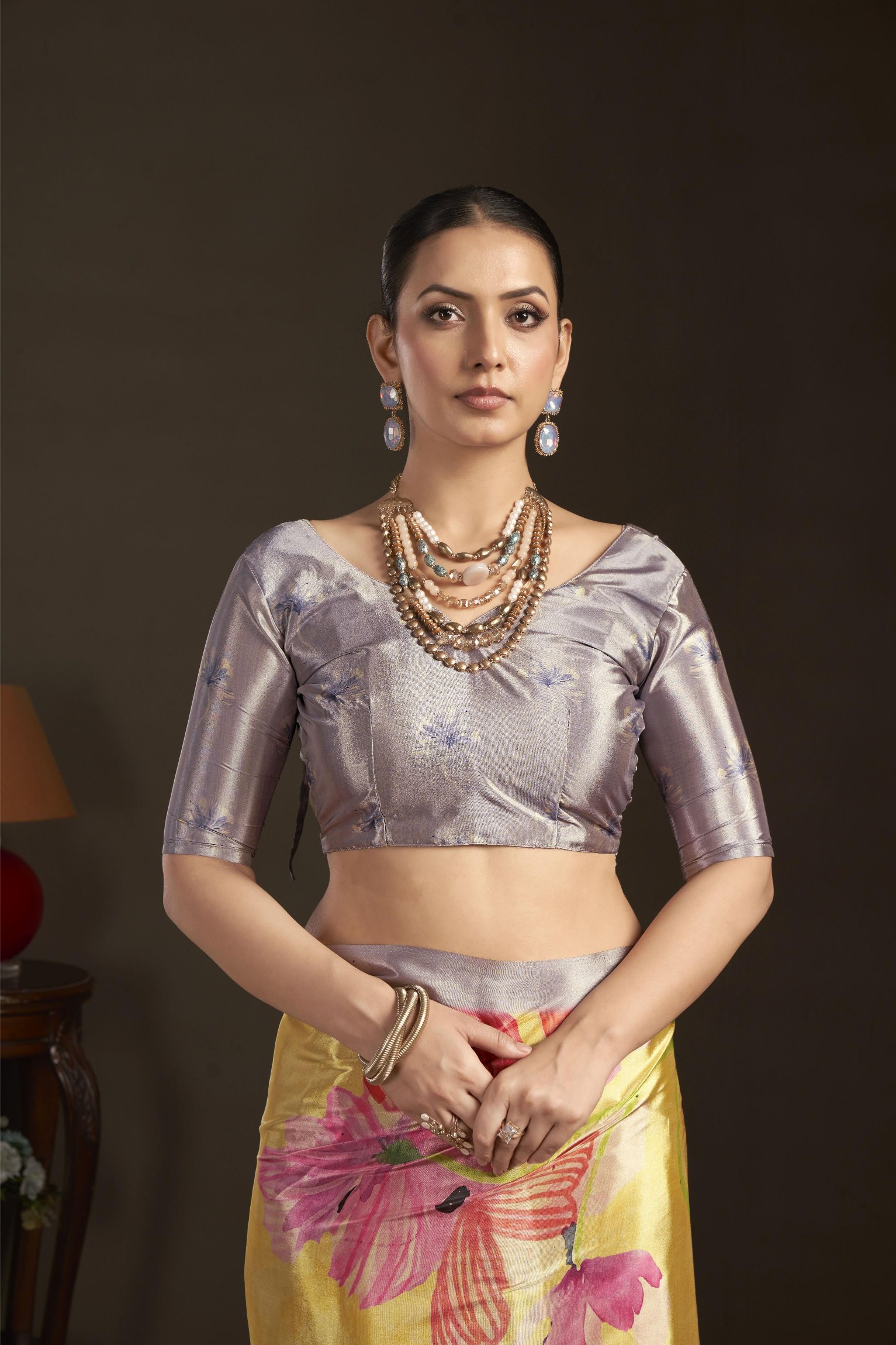Yellow Digital Printed Silk Crepe Ready-to-Wear Saree