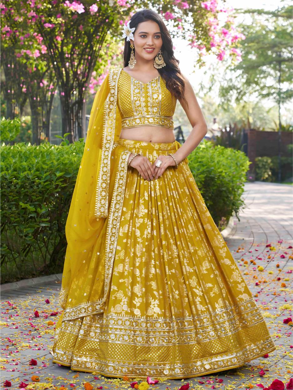 Yellow Dola Silk Jacquard Lehenga Choli