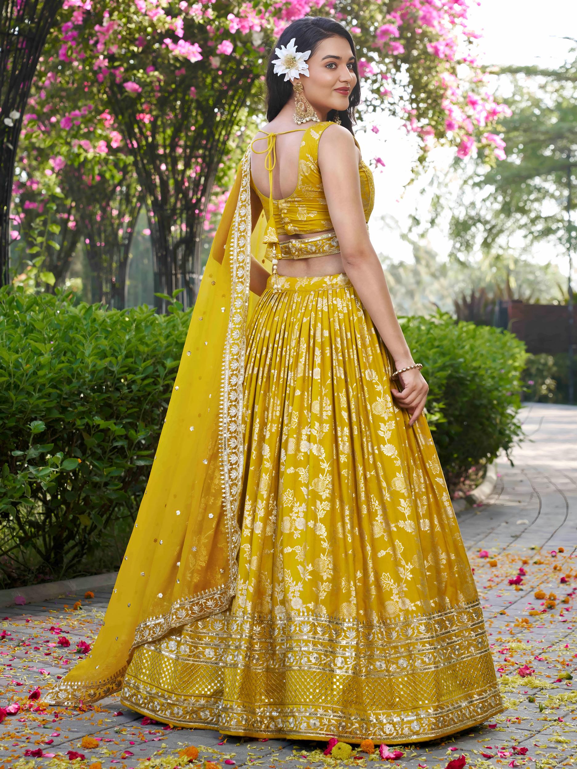 Yellow Dola Silk Jacquard Lehenga Choli — alternate view