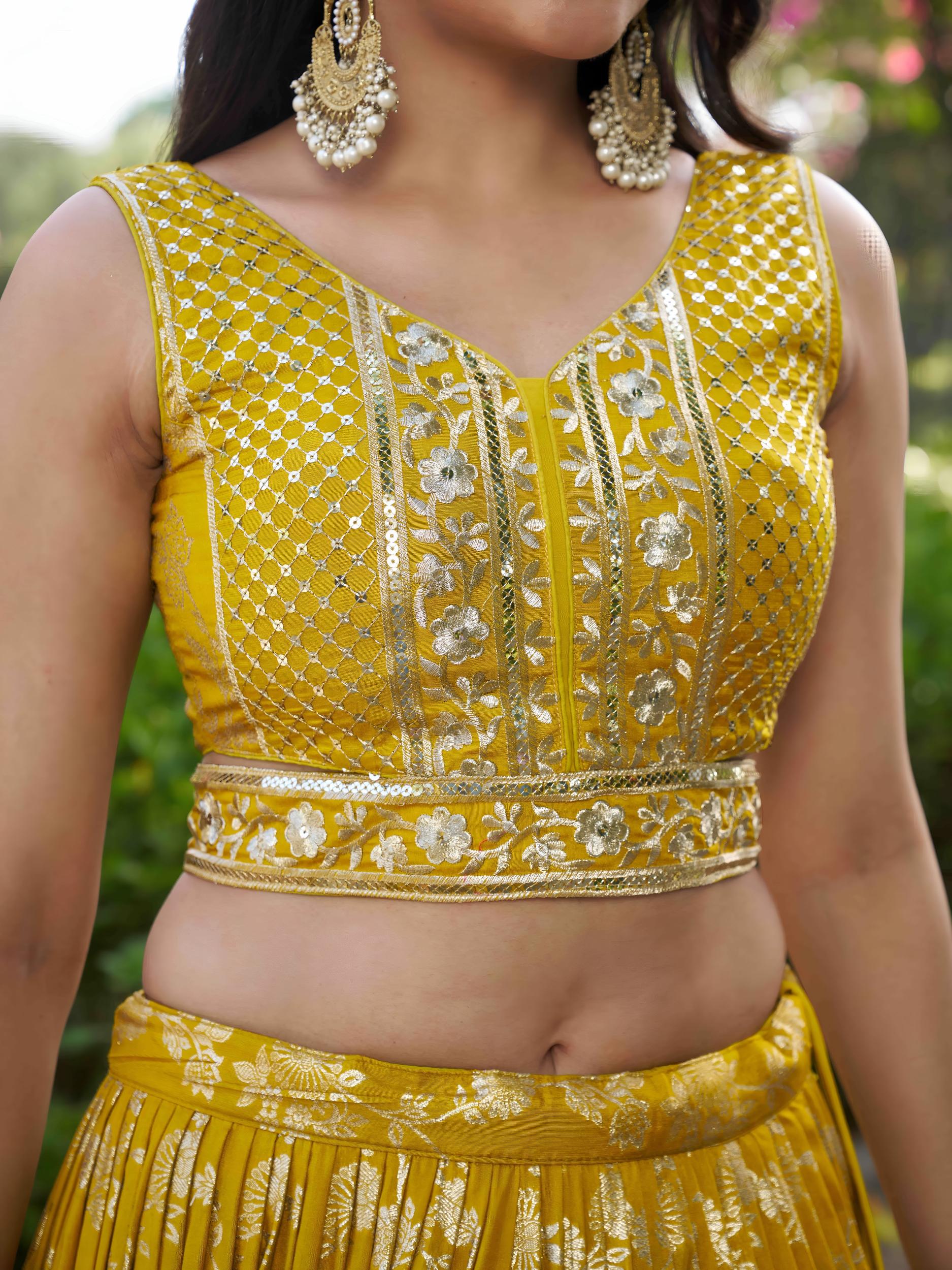 Yellow Dola Silk Jacquard Lehenga Choli
