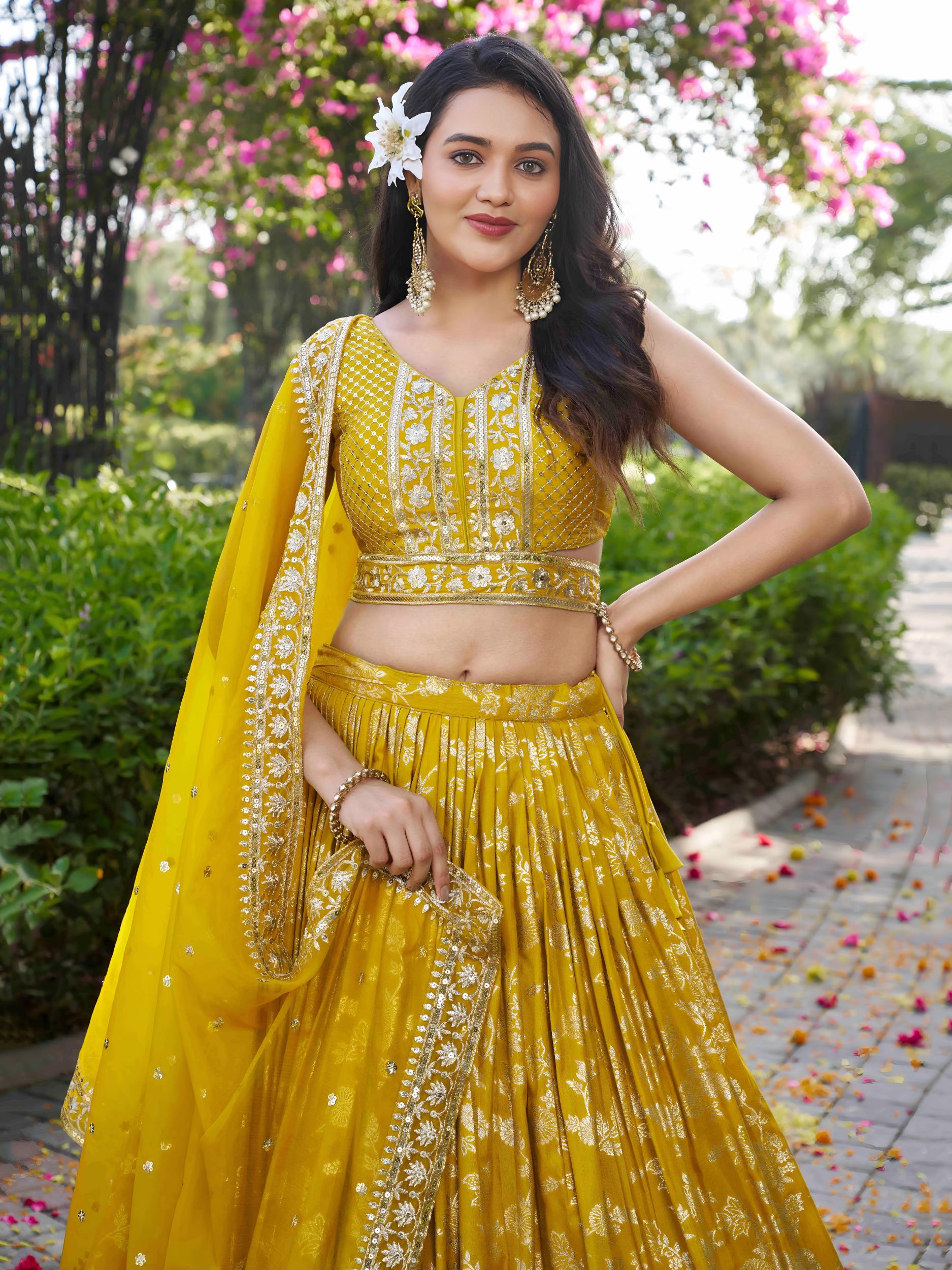 Yellow Dola Silk Lehenga