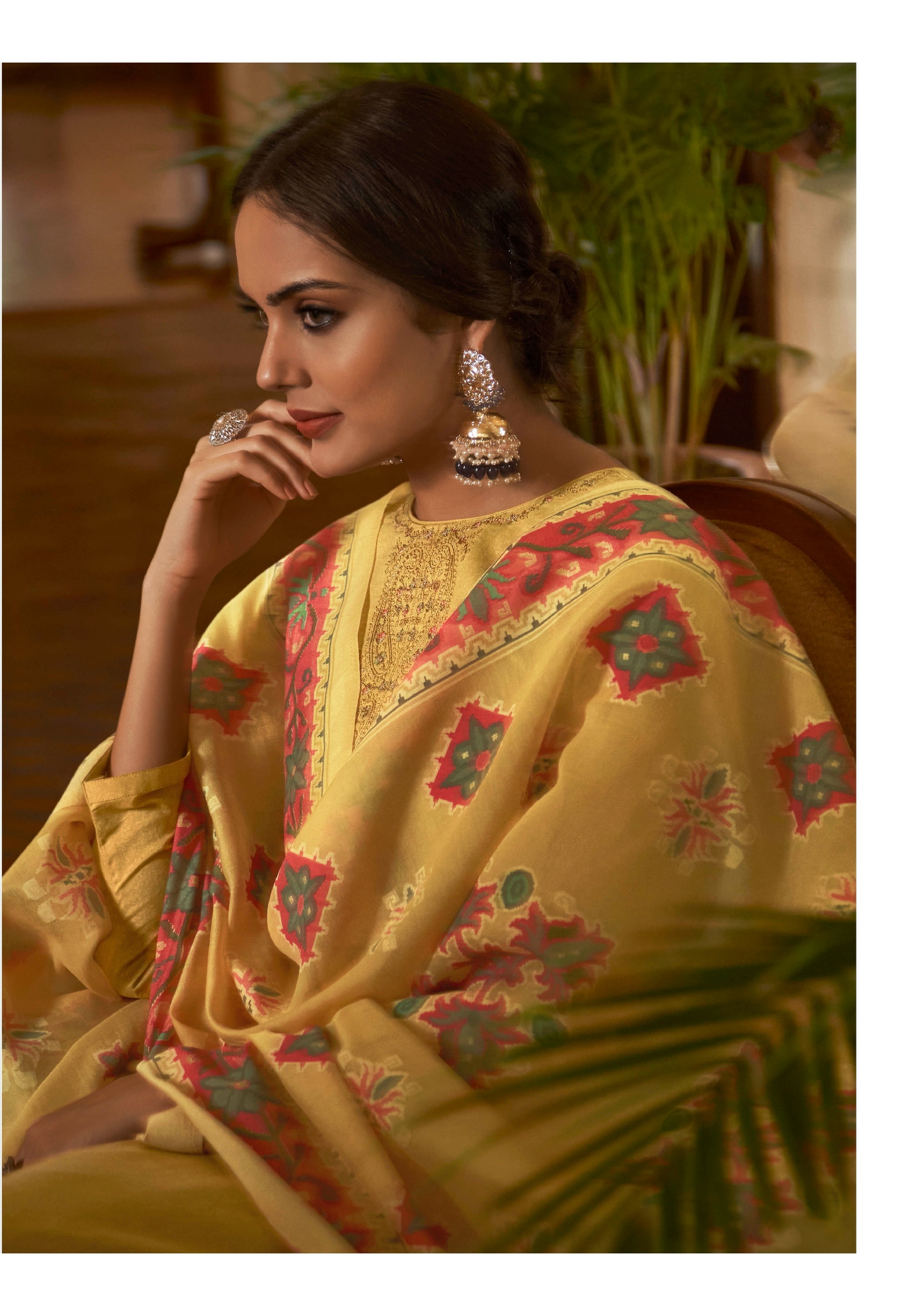 Yellow Embroidered Cambric Cotton Straight Salwar Suit