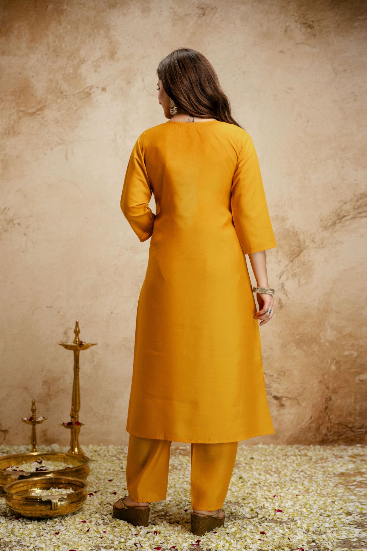 Yellow Embroidered Chanderi Salwar Suit — alternate view