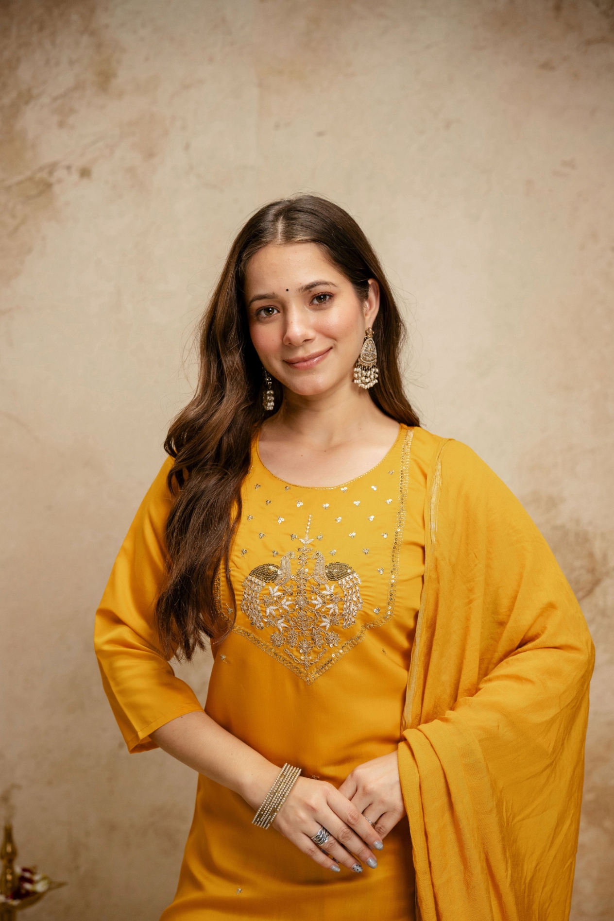 Yellow Embroidered Chanderi Salwar Suit