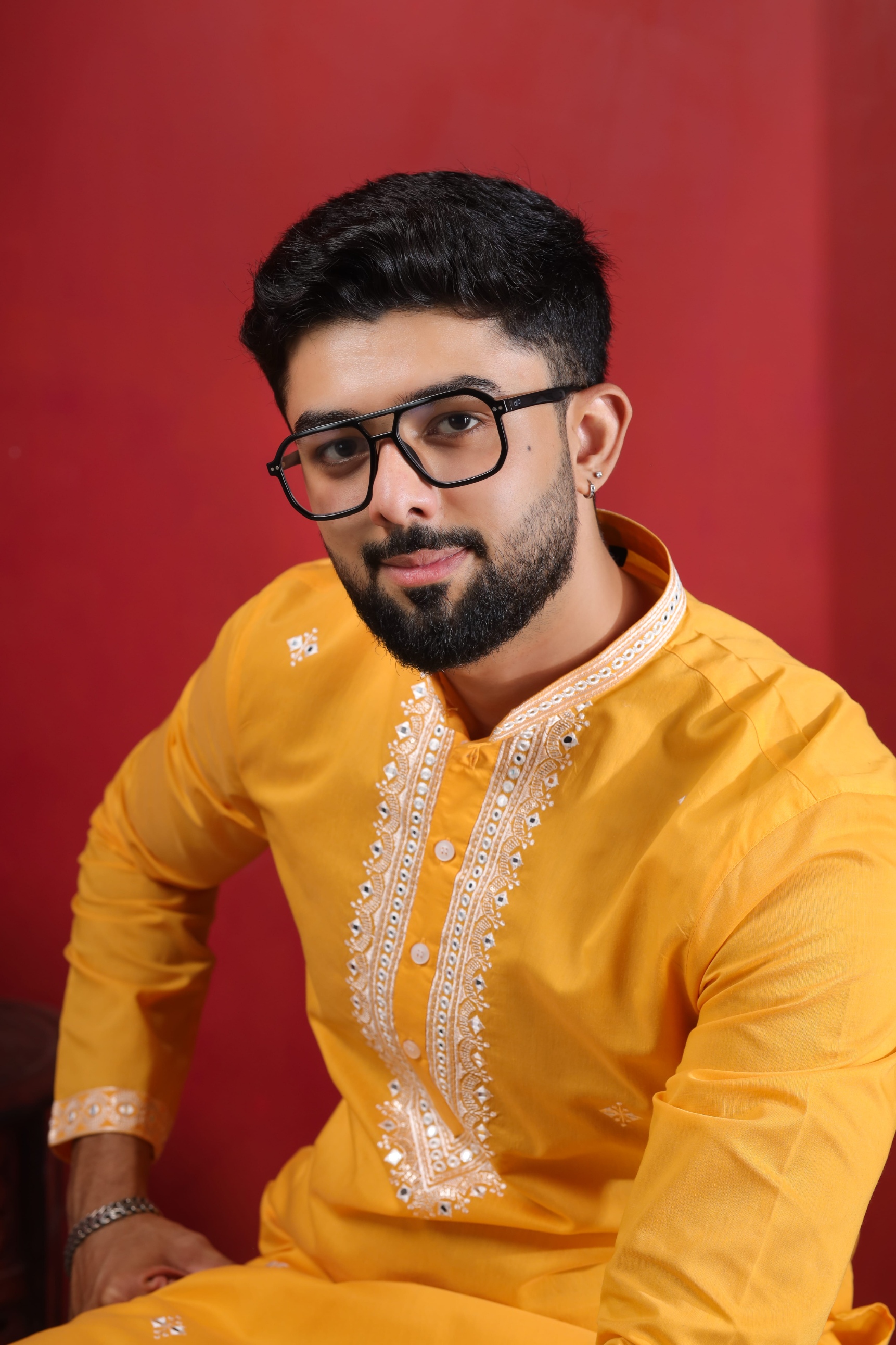 Yellow Embroidered Cotton Kurta Pyjama