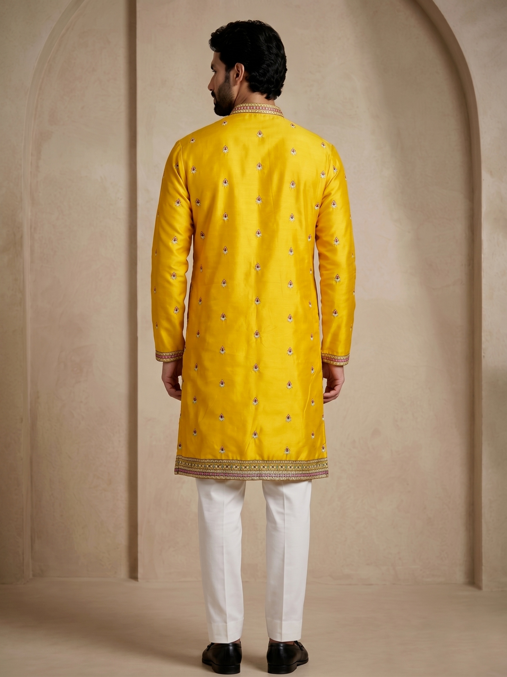 Yellow Embroidered Greek Satin Kurta Trouser — alternate view
