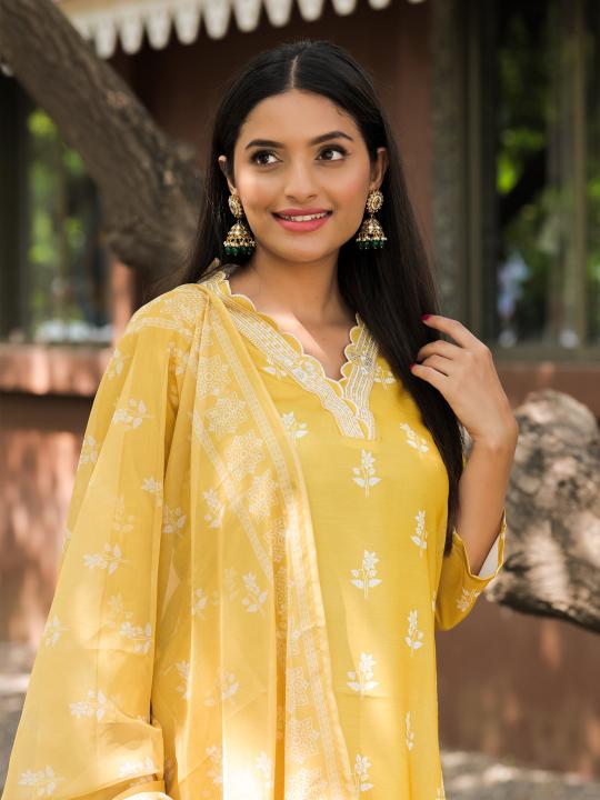 Yellow Embroidered Rayon Readymade Suit