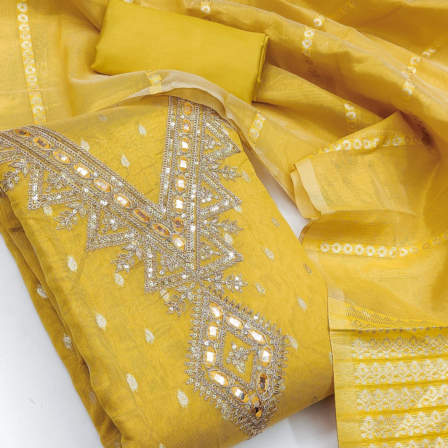 Yellow Embroidered Shimmer Salwar Suit — alternate view
