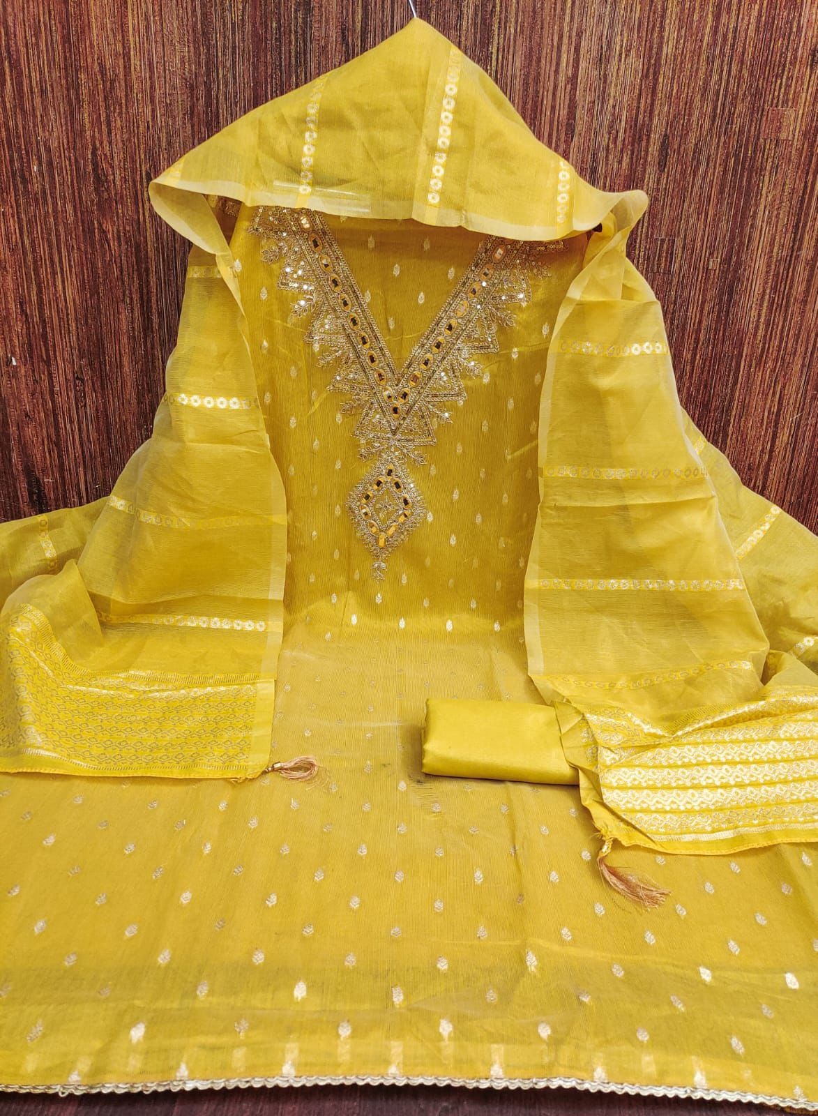 Yellow Embroidered Shimmer Salwar Suit