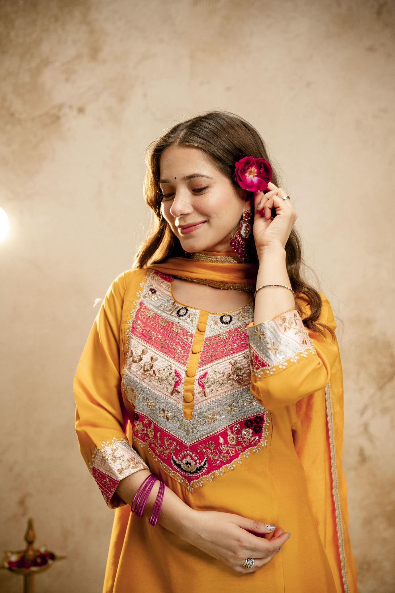 Yellow Embroidered Vichitra Silk Salwar Suit