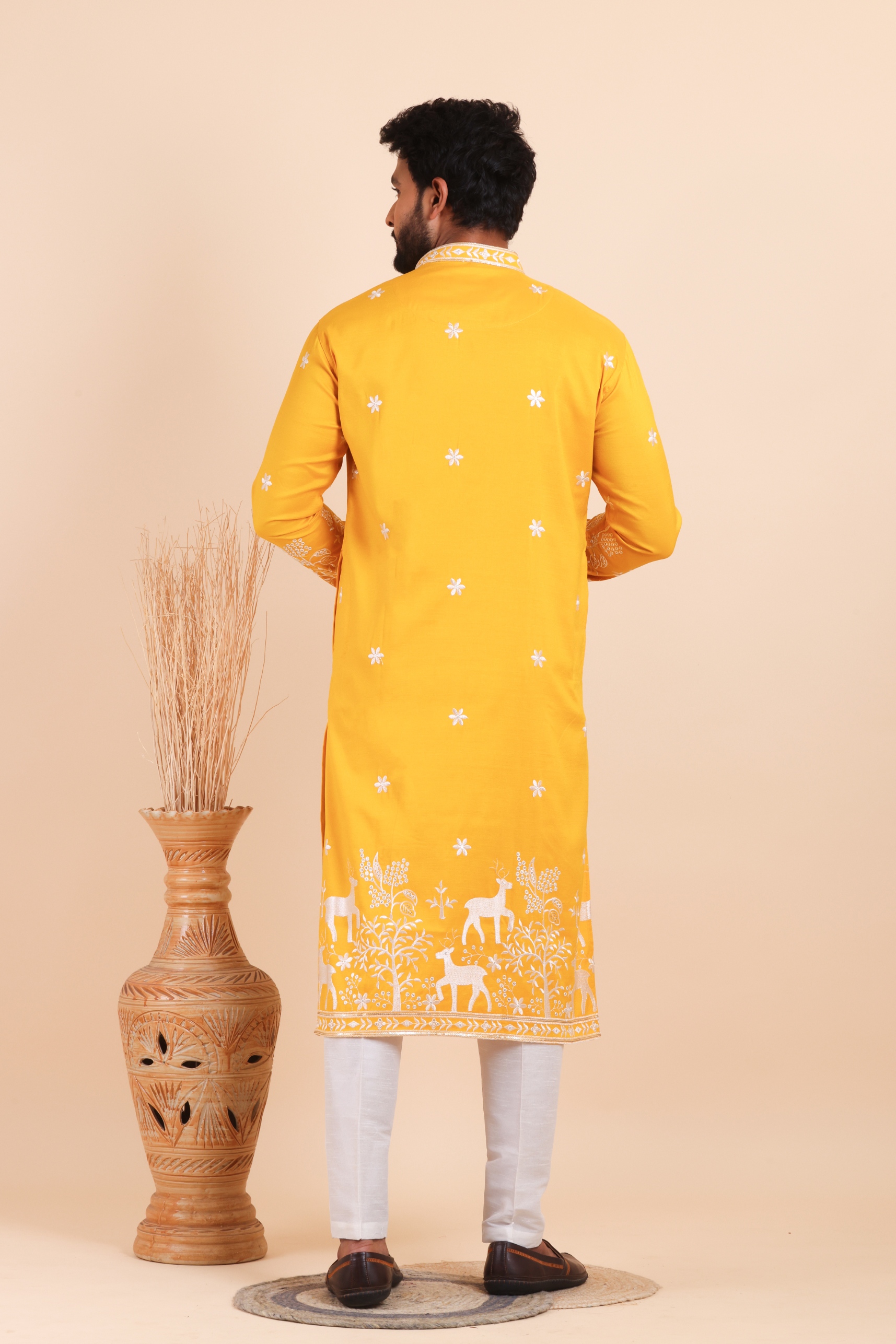 Yellow Embroidered Viscose Silk Kurta Trouser — alternate view