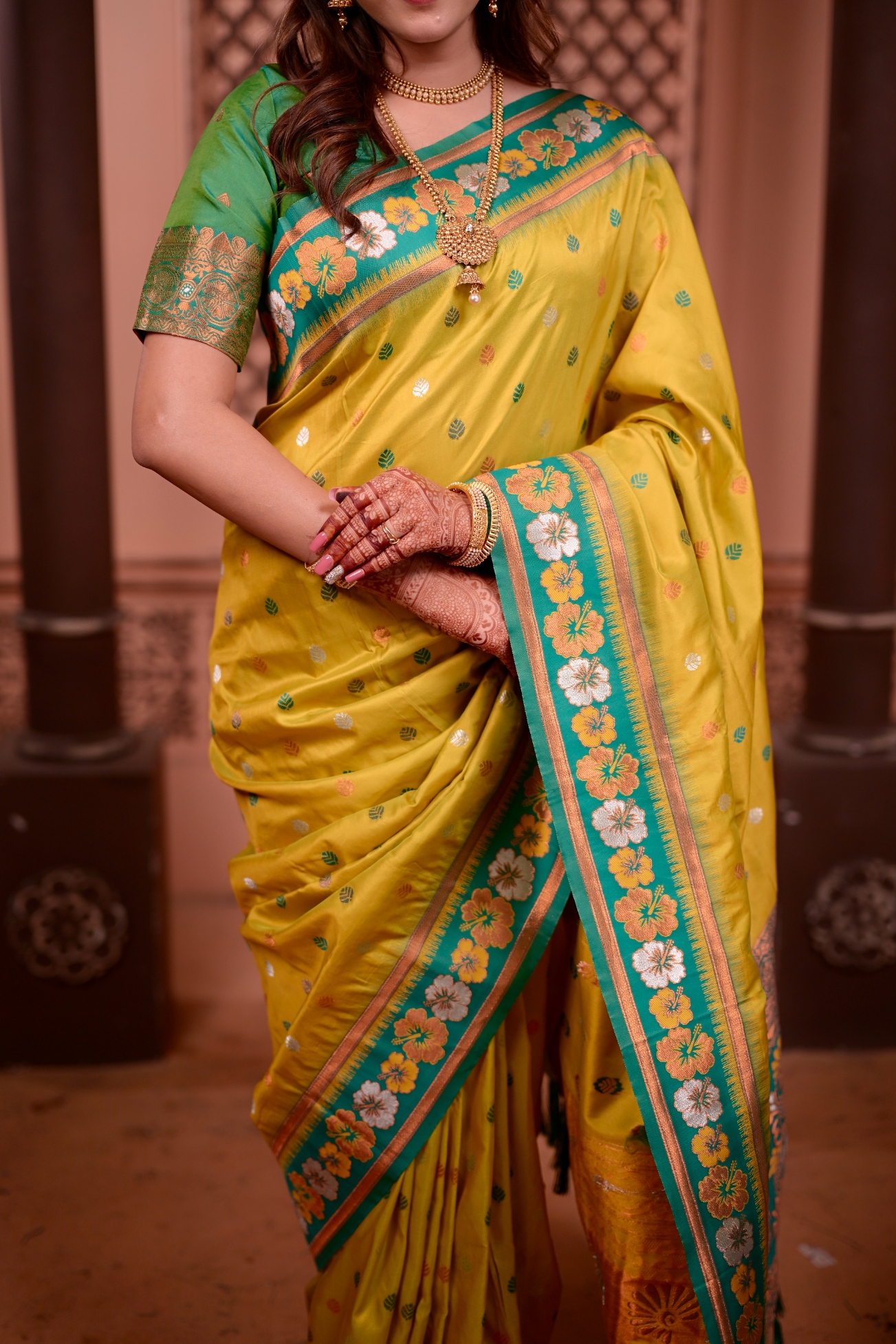 Yellow Ethnic Motif Zari Woven Soft Silk Saree