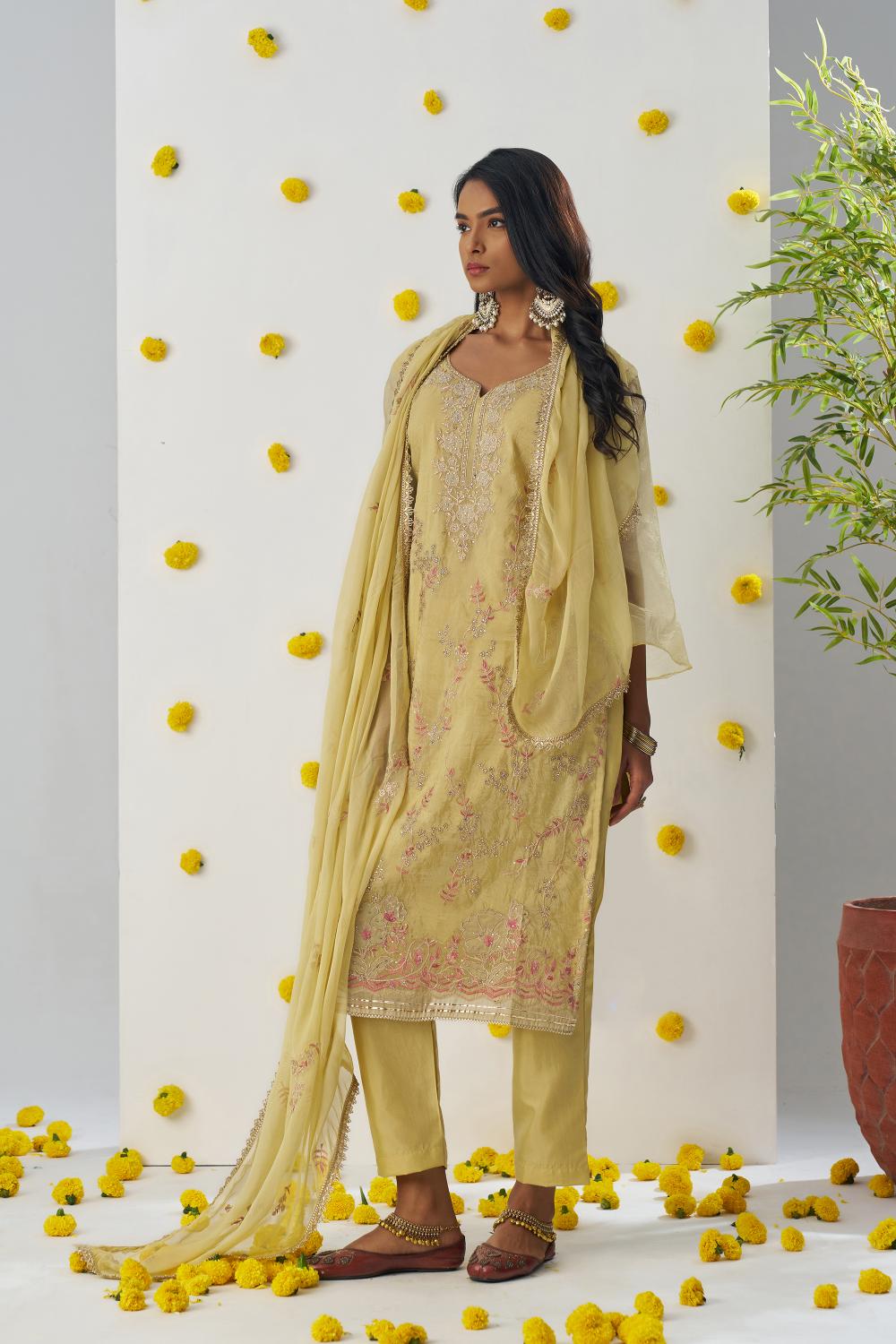 Yellow Fancy Crush Readymade Suits